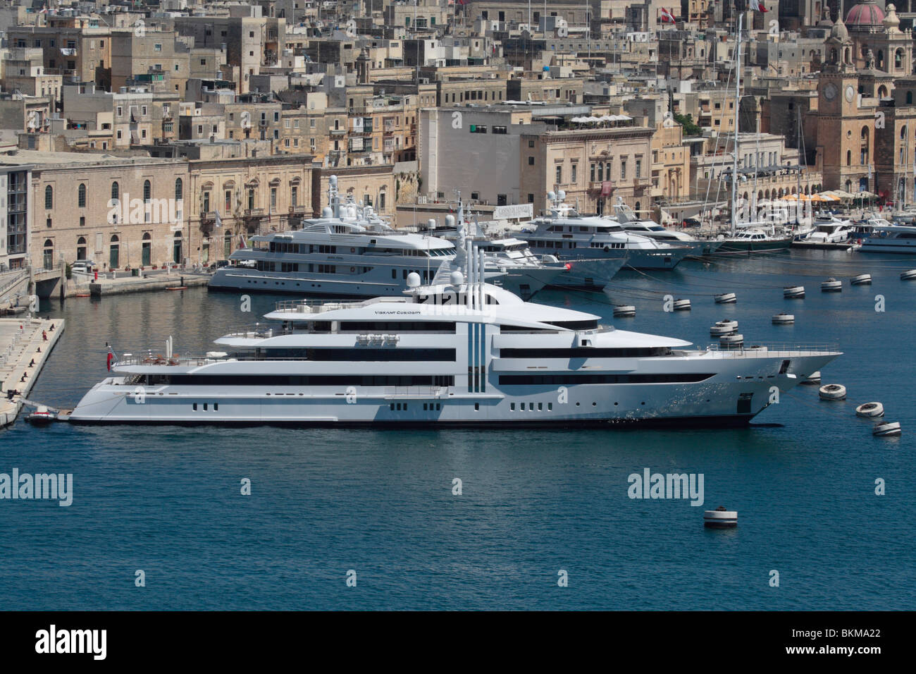 The superyacht Vibrant Curiosity in Malta's Grand Harbour Stock Photo