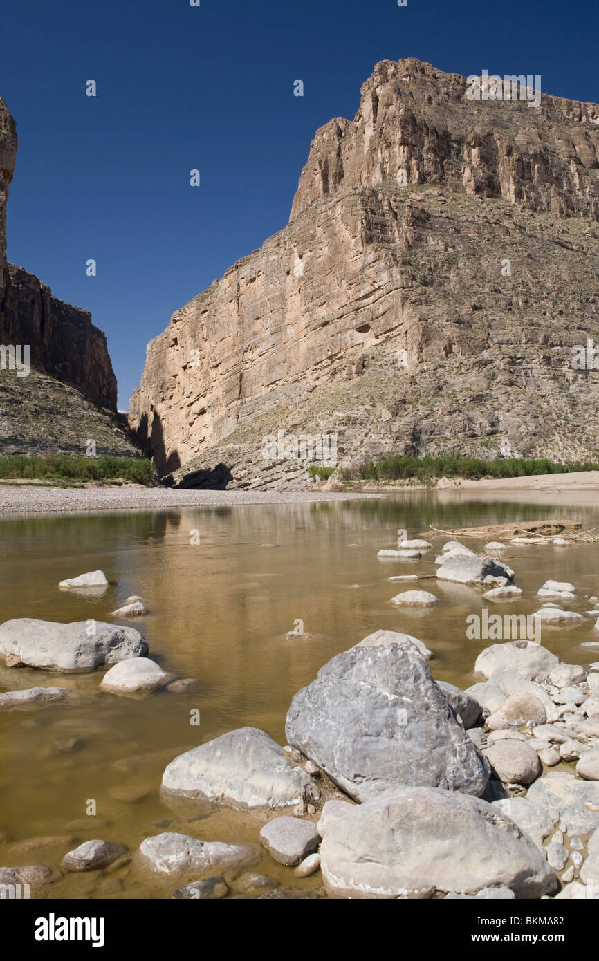 Rio Grande River with mouth of Santa Elena Canyon behind, in Big Bend ...