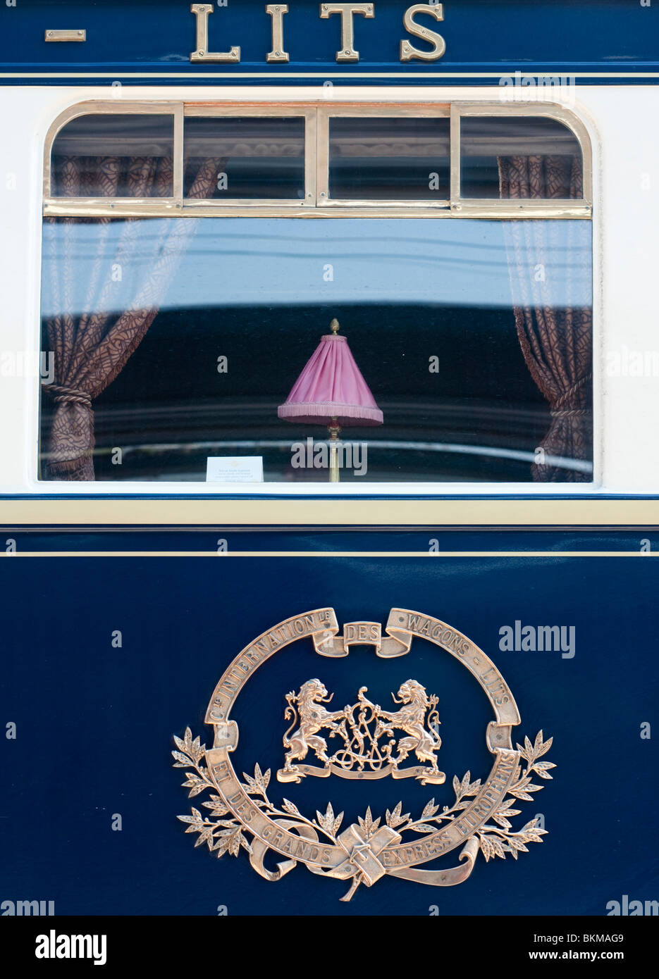Detail of Orient Express luxury railway train carriage Stock Photo