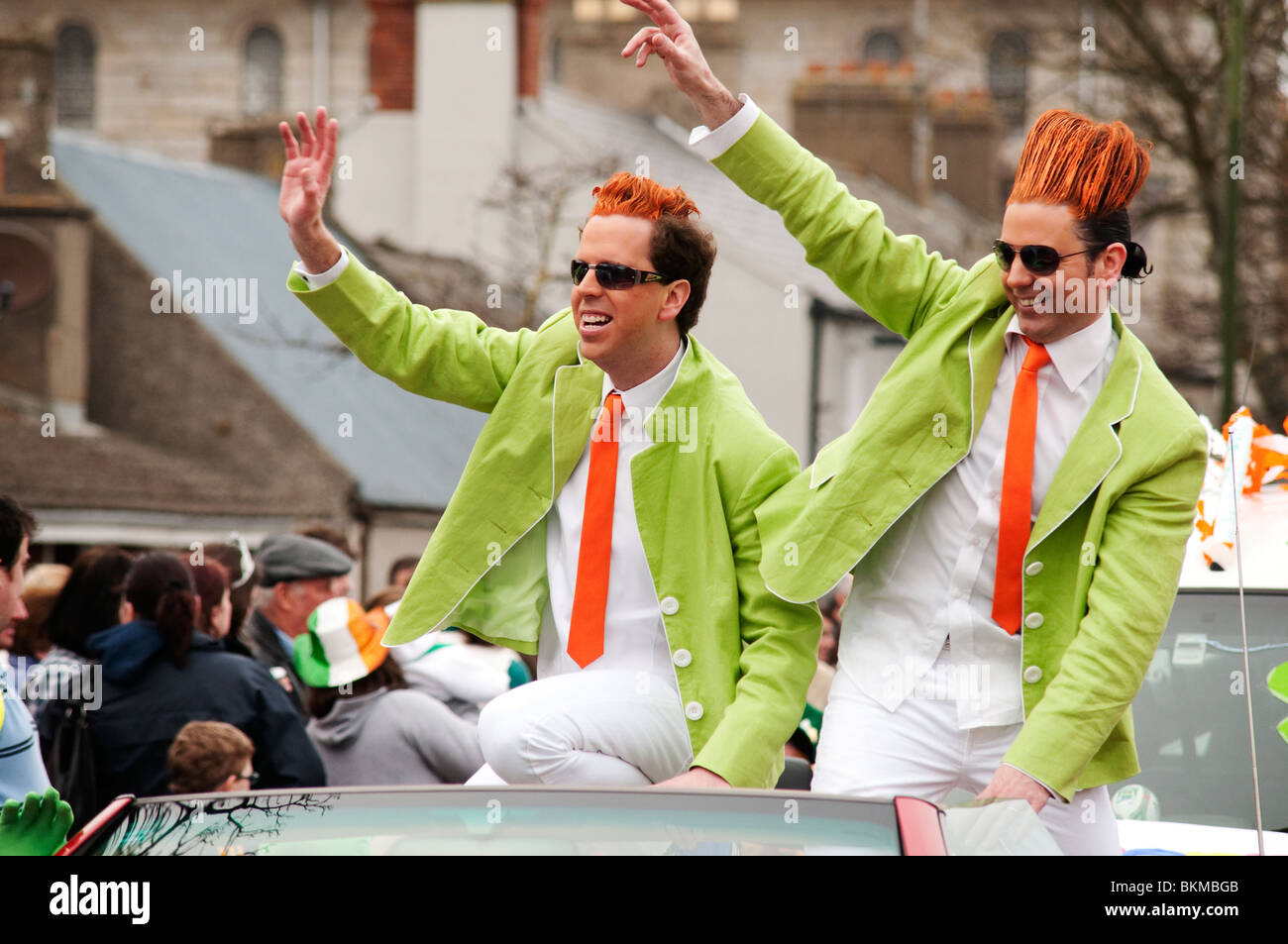 Mock Jedward twins taking part in the Saint Patrick's Day Parade in Skerries, County Dublin, Ireland 2010 Stock Photo