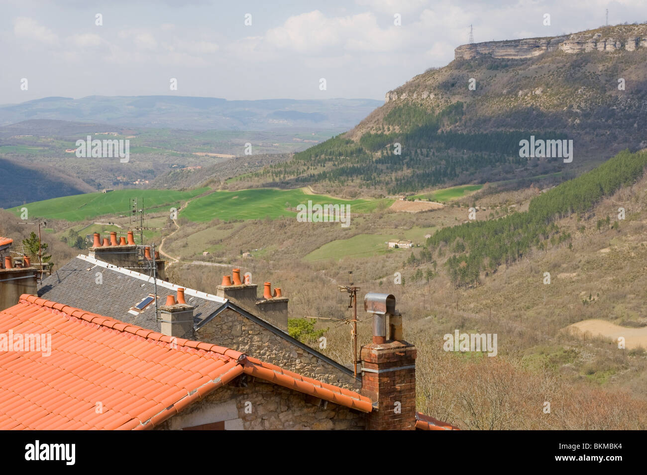 Roguefort On Rooftops The Red Tiled Rooftops of Roquefort-sur-Soulzon with Limestone ...