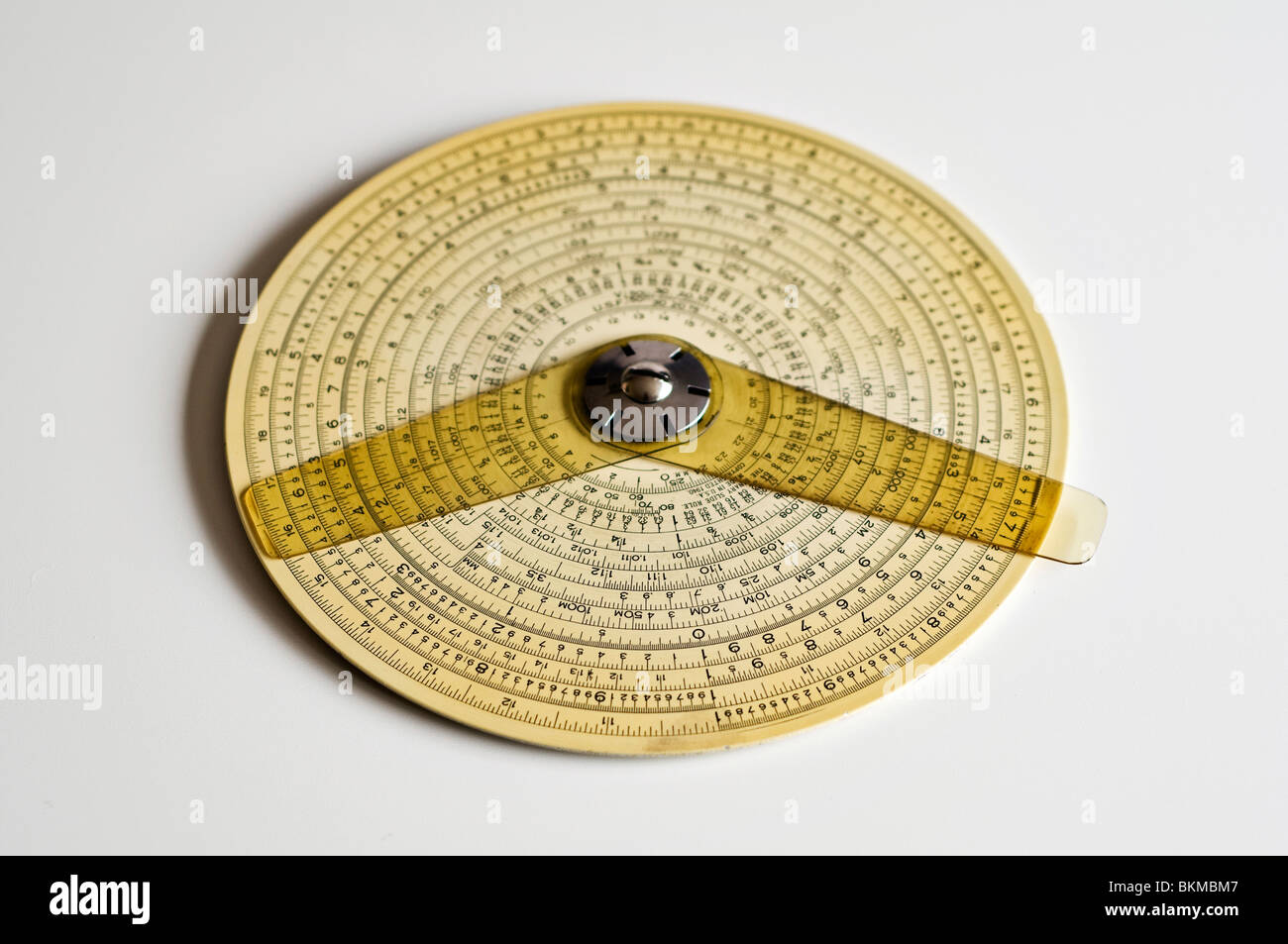 Concentric Binary Measuring Slide Ruler on white background. Stock Photo