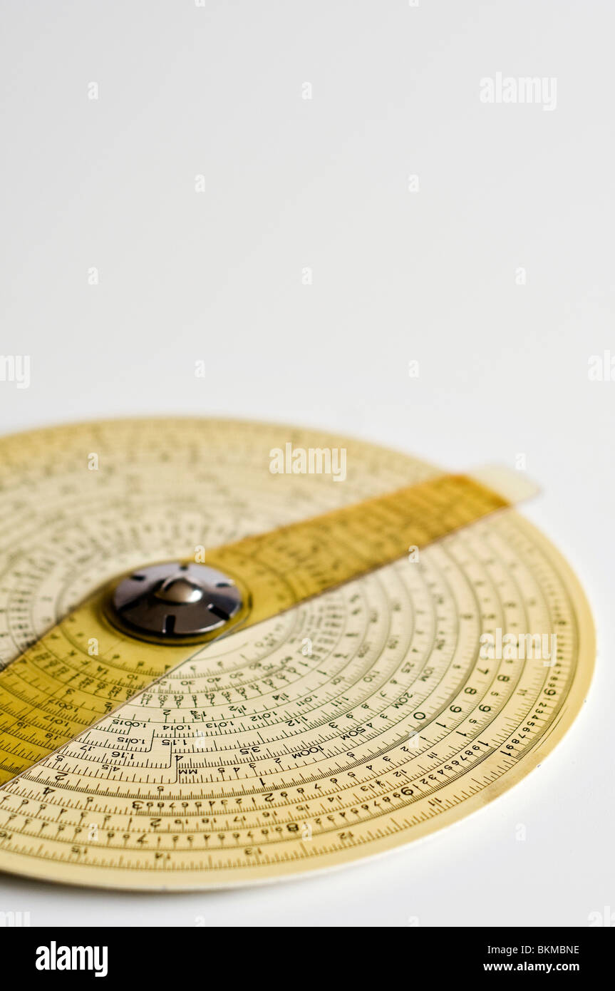 Concentric Binary Measuring Slide Ruler on white background. Stock Photo