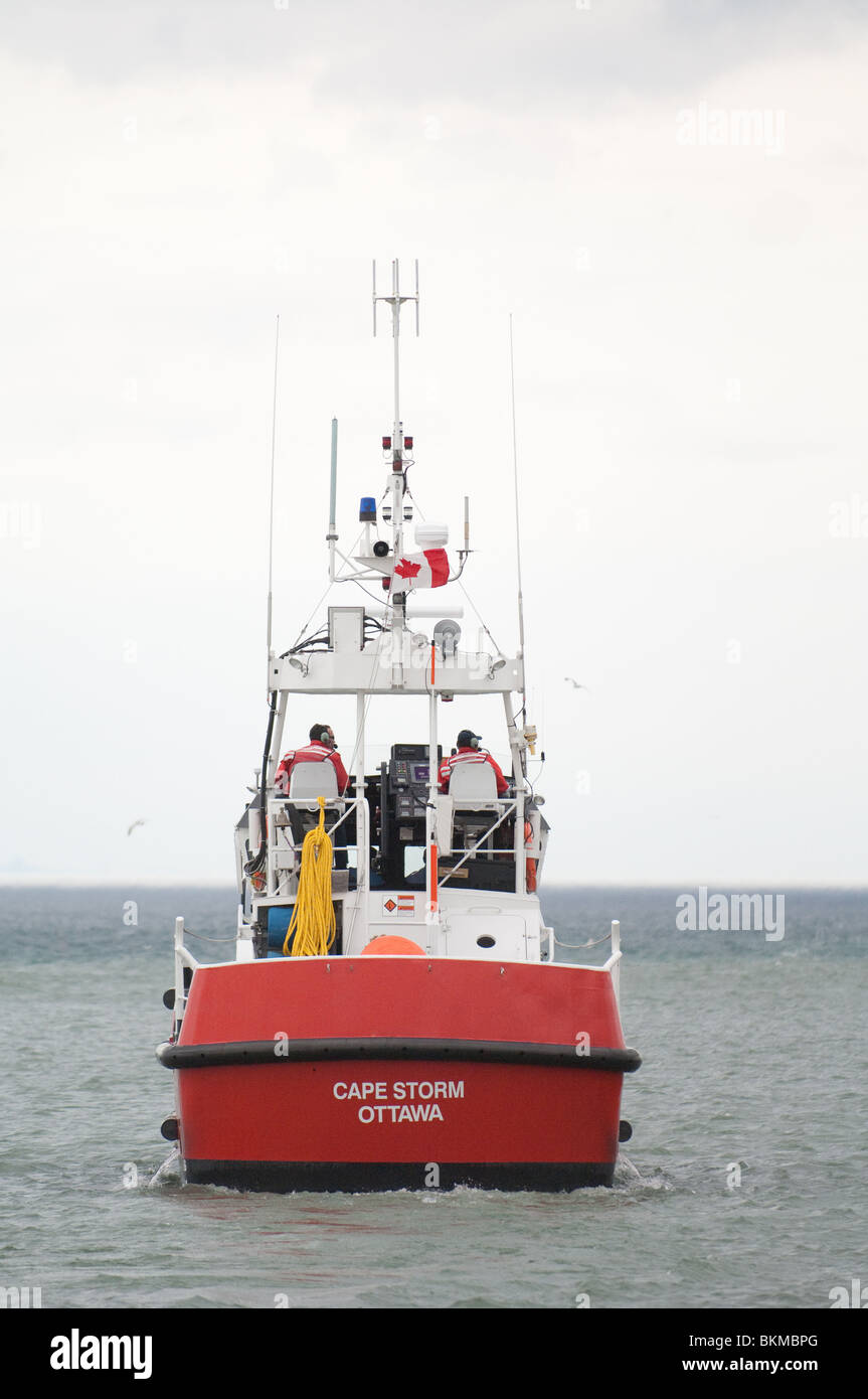 A Canada coast Guard rescue vessel patrols the harbour in Port Dalhousie, St. Catharines