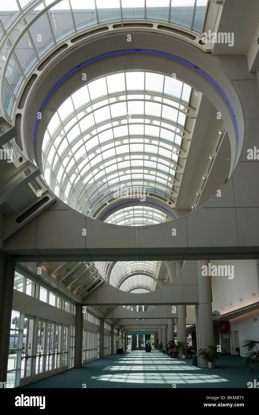 Circular glass ceiling over atrium lobby hallway of the San Diego Convention Center in California Stock Photo