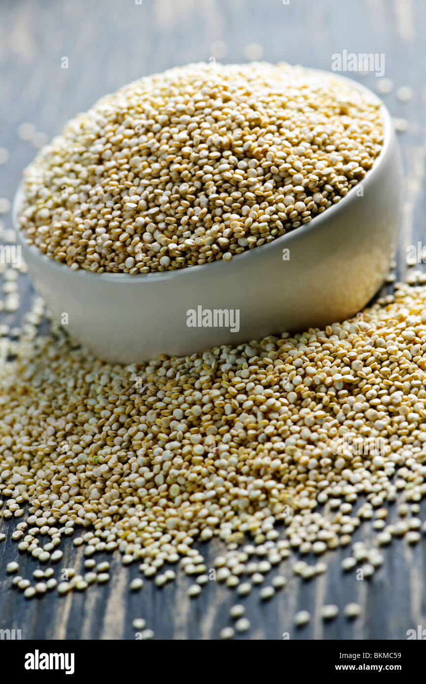 Closeup on pile of organic quinoa grain in bowl Stock Photo
