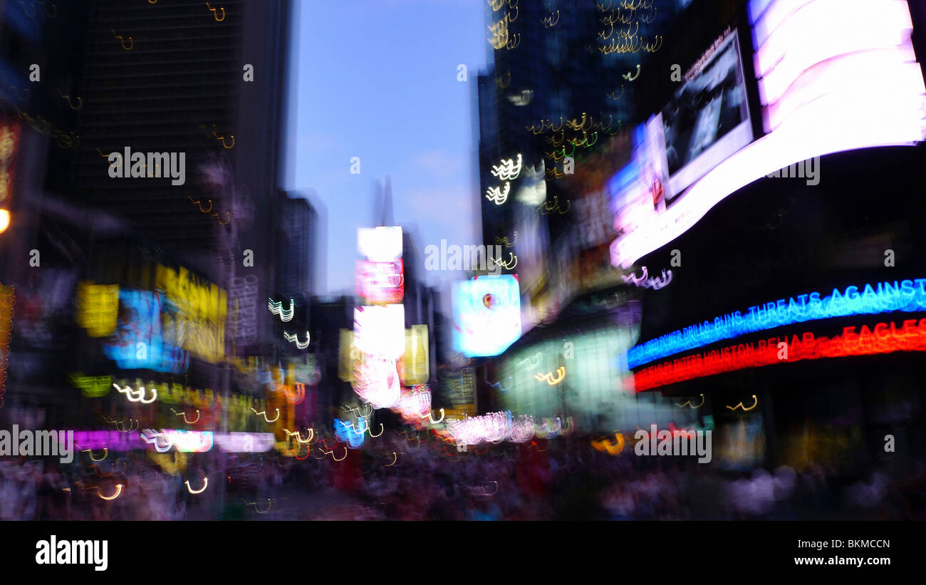 Blurring lights of downtown Times Square, New York City, USA. Stock Photo