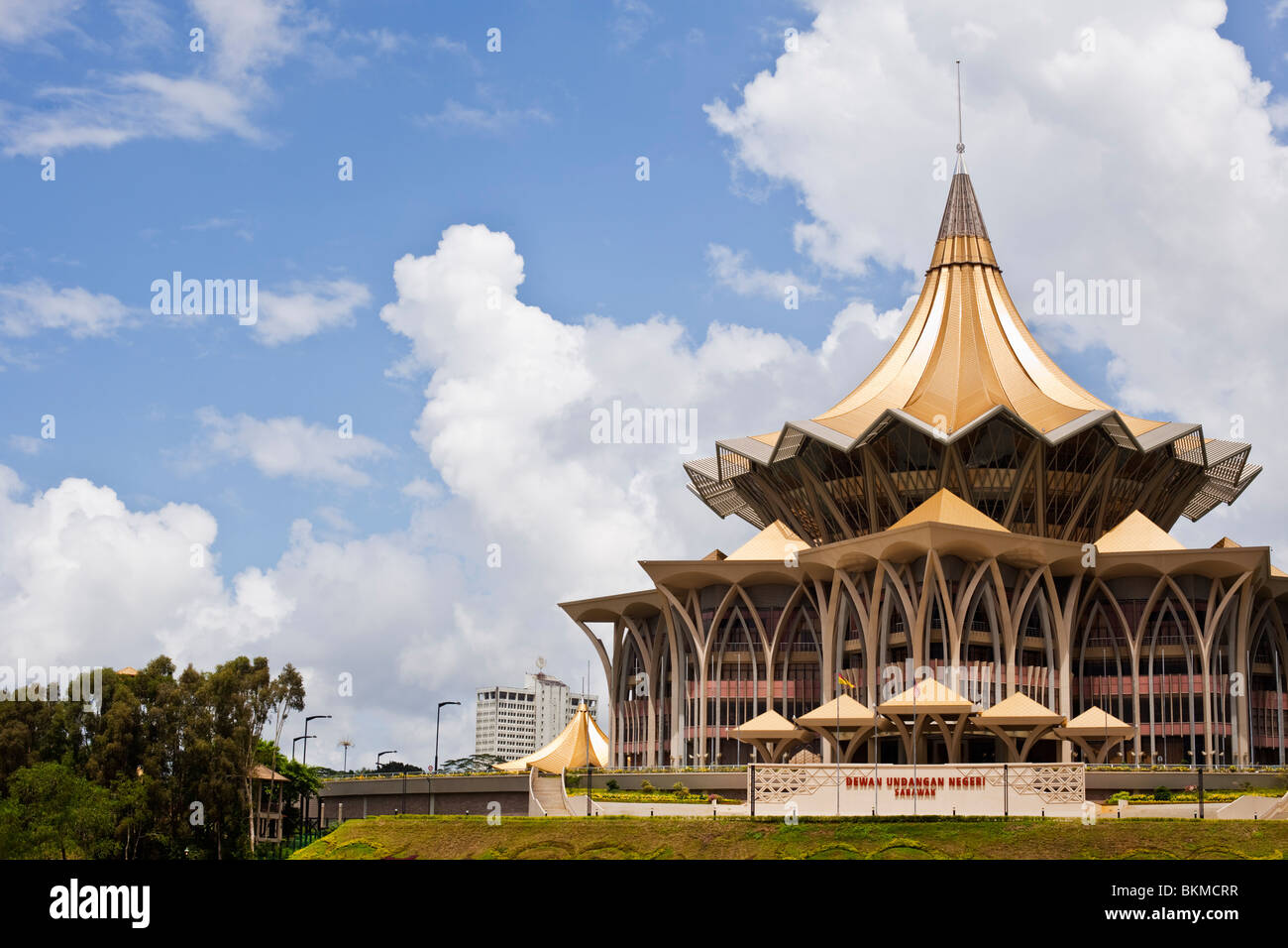 The Sarawak State Legislative Assembly Building on the Sarawak River. Kuching, Sarawak, Borneo, Malaysia. Stock Photo