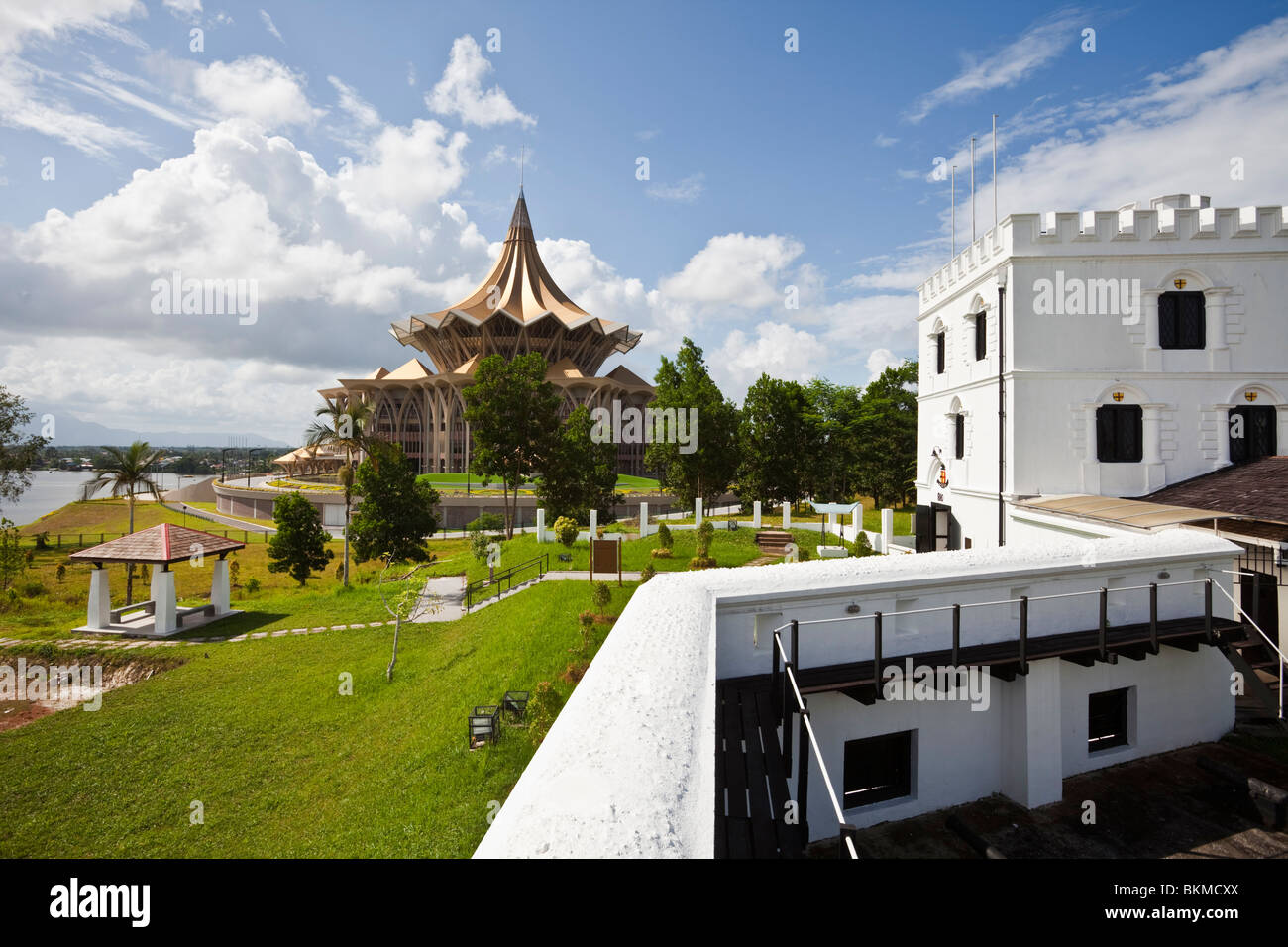 View of the State Legislative Assembly Building from Fort Margherita. Kuching, Sarawak, Borneo, Malaysia. Stock Photo