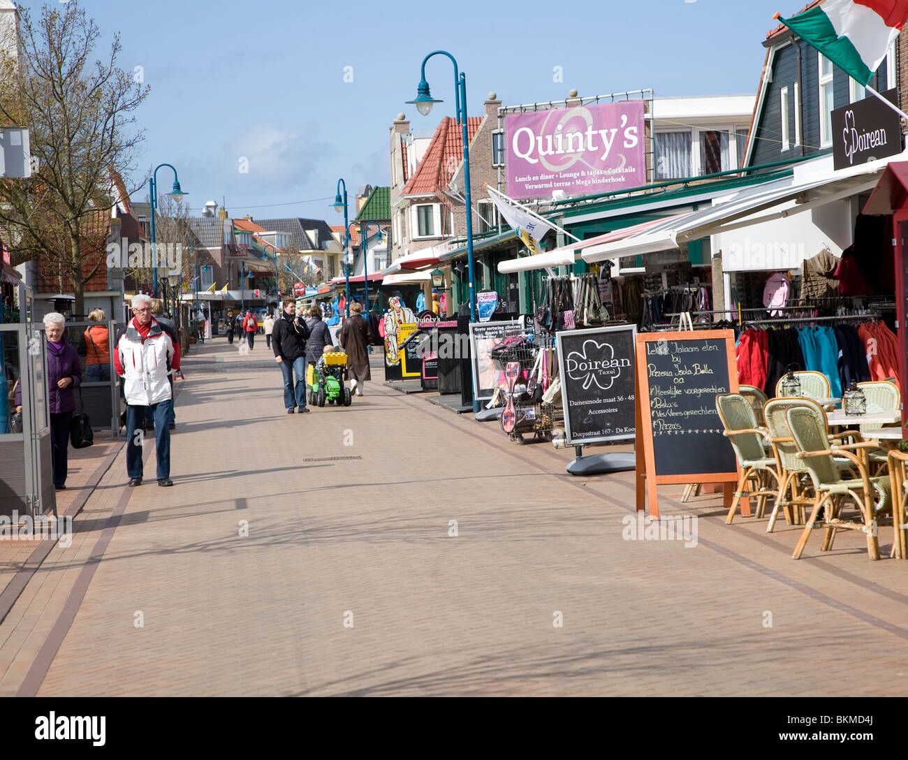 Tourist cafes and shops, De Koog, Texel, Netherlands, Stock Photo