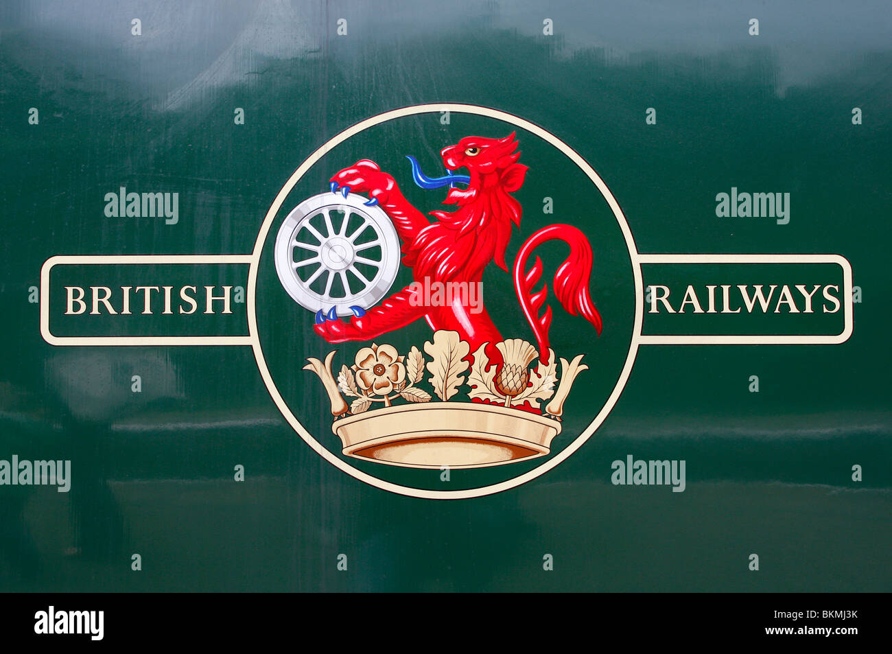 British Railways Logo on the side of a locomotive at the Bluebell Railway Stock Photo