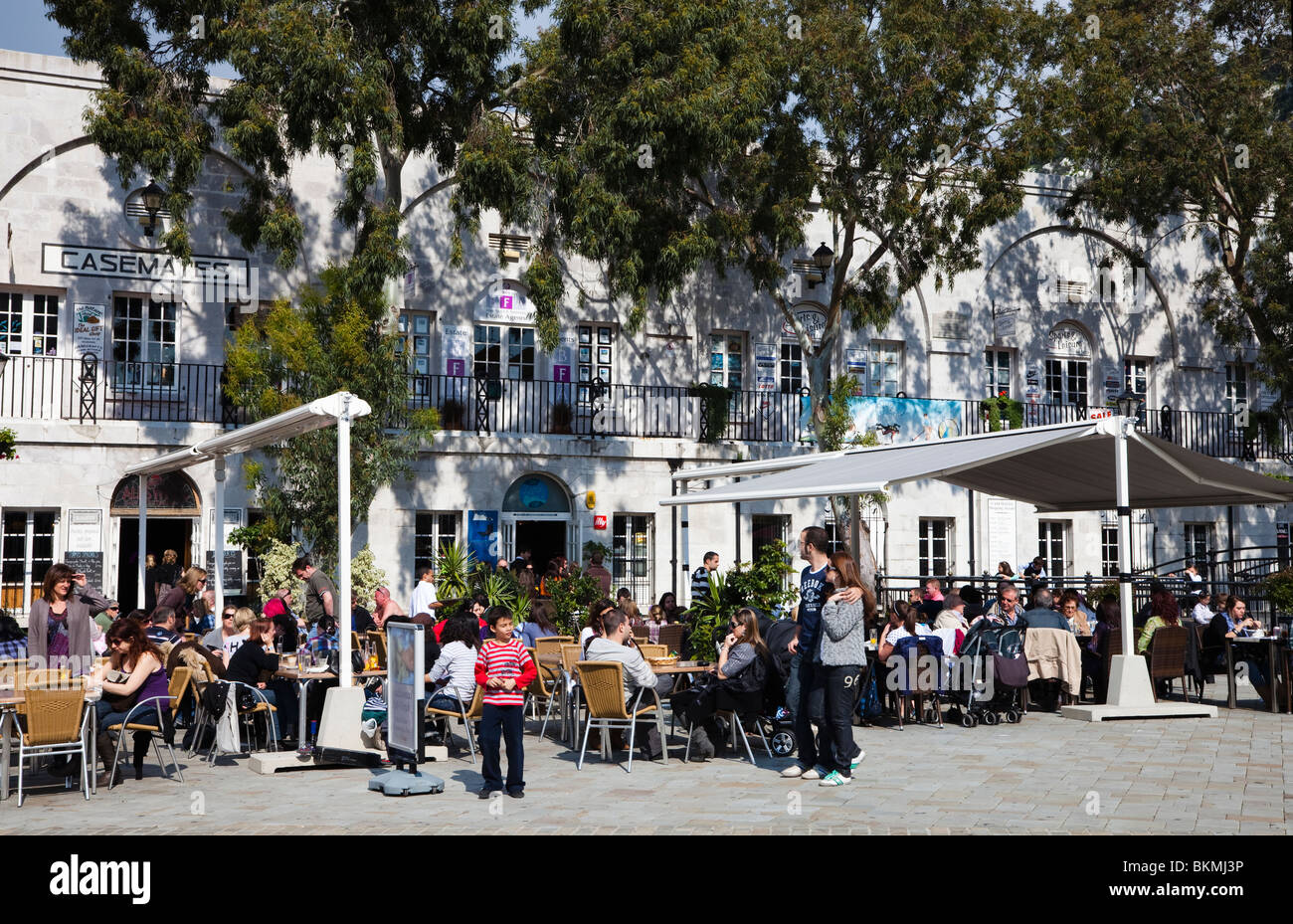 Cafés and bars in Grand Casements Square, Gibraltar Stock Photo