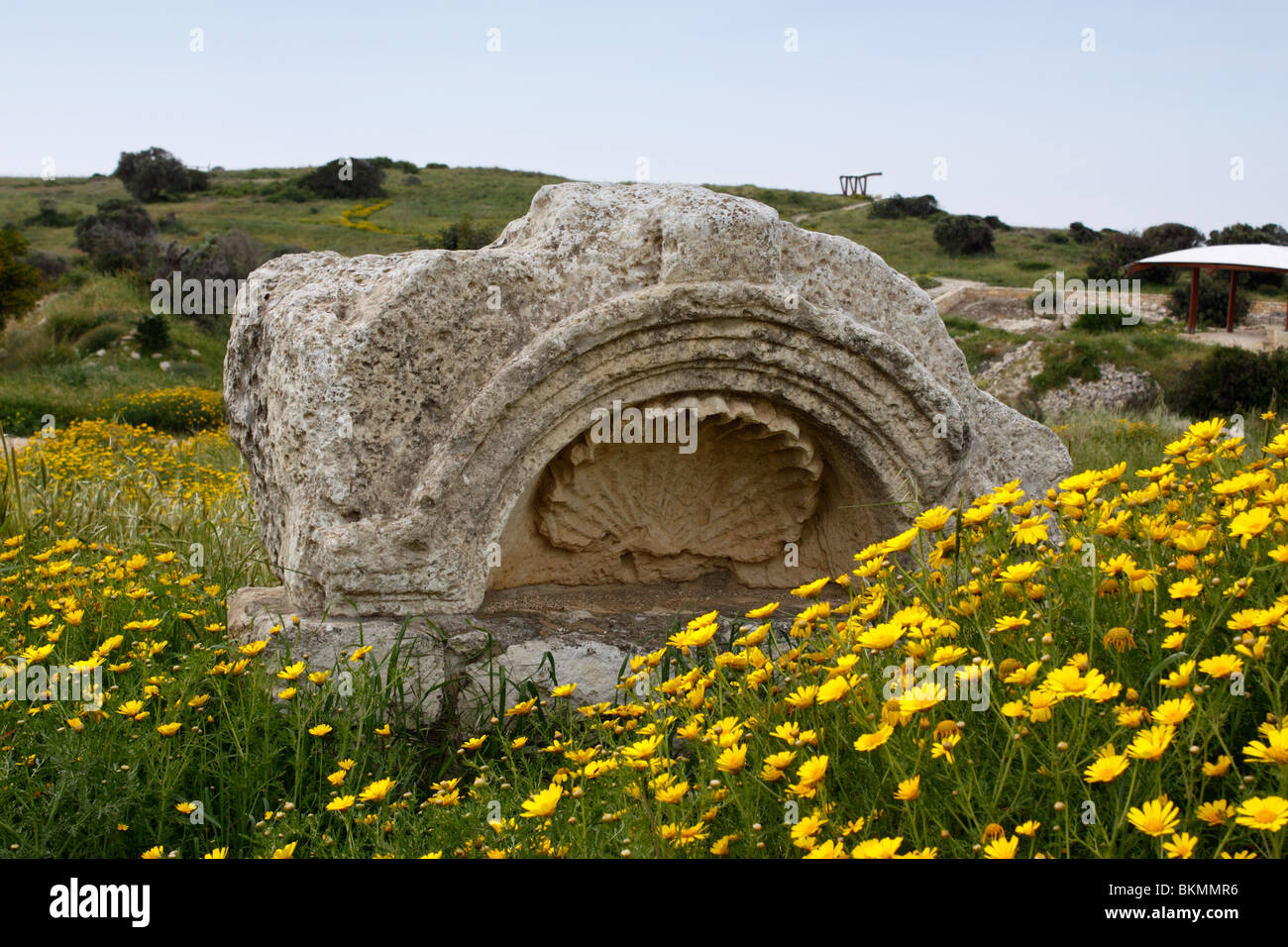AN ANCIENT SINK WITHIN THE RUINS OF KOURION ON THE ISLAND OF CYPRUS. Stock Photo