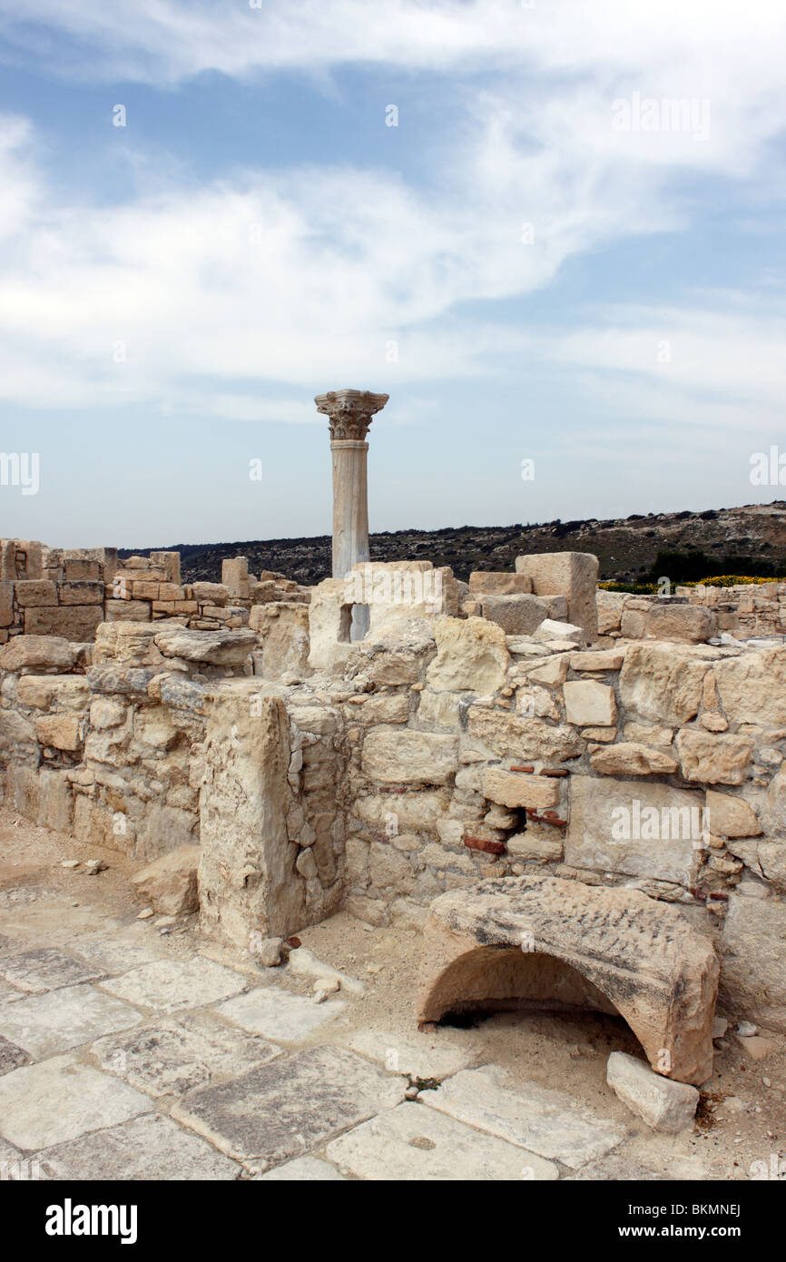 THE ANCIENT REMAINS OF THE CHRISTIAN BASILICA AT KOURION ON THE ISLAND OF CYPRUS. Stock Photo