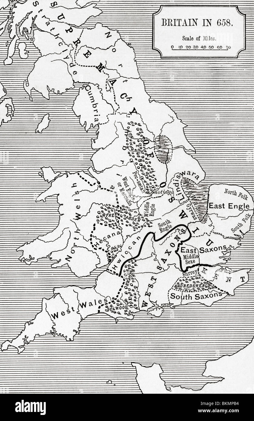 Map of Britain in 658. The Northumbrian Kingdom 588 to 685. Stock Photo