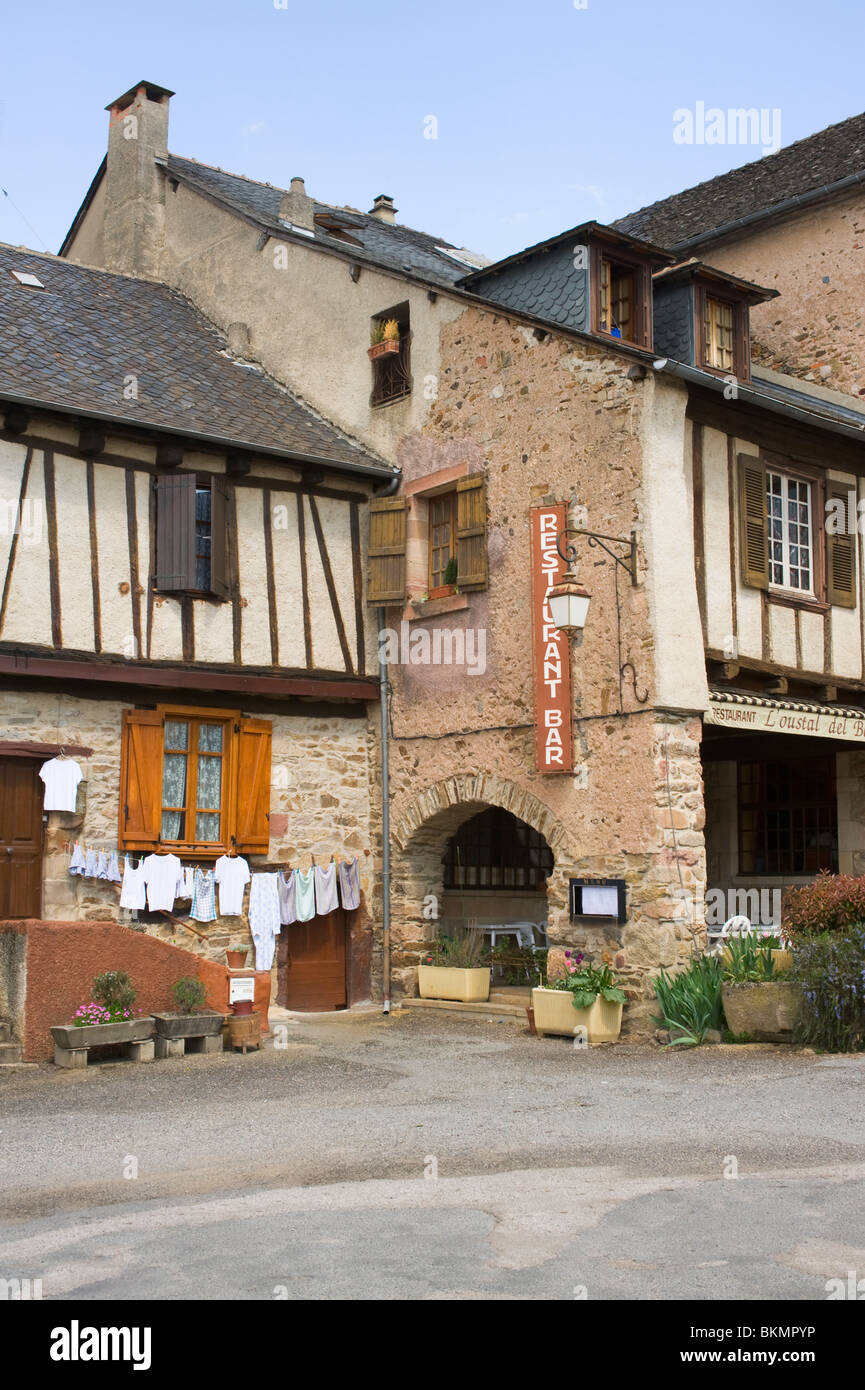 The Michelin Starred L'Oustal del Barry Restaurant and Hotel in the Bastide Town of Najac Aveyron Midi-Pyrenees France Stock Photo
