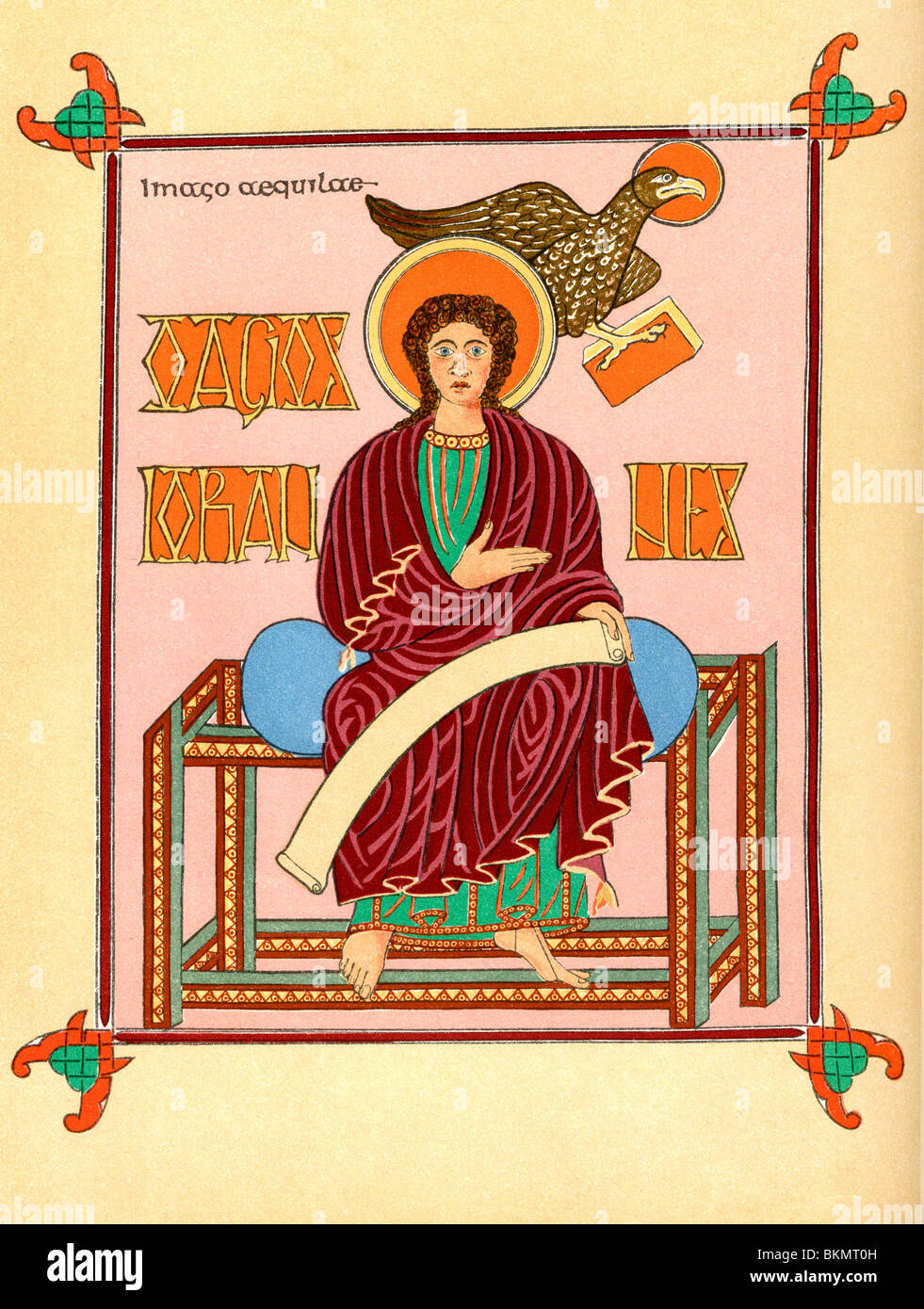 Saint John the Evangelist after the Lindisarne Gospel c. 700. Stock Photo
