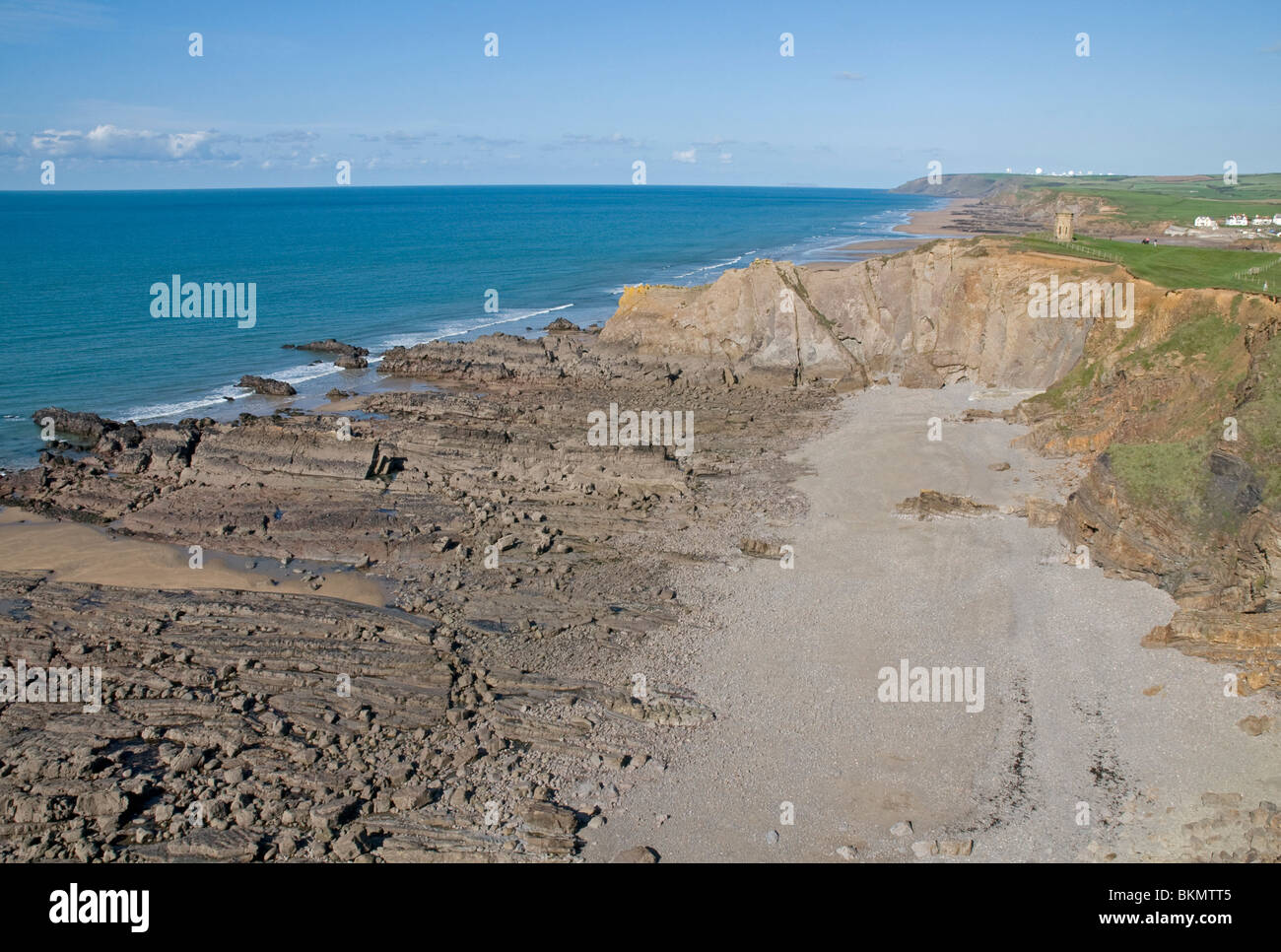 Impressive Atlantic coastline of north Cornwall at Compass Point near Bude Stock Photo