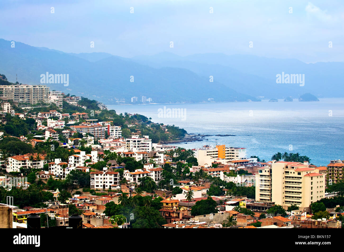Viiew from above at Puerto Vallarta, Mexico with Pacific ocean Stock Photo