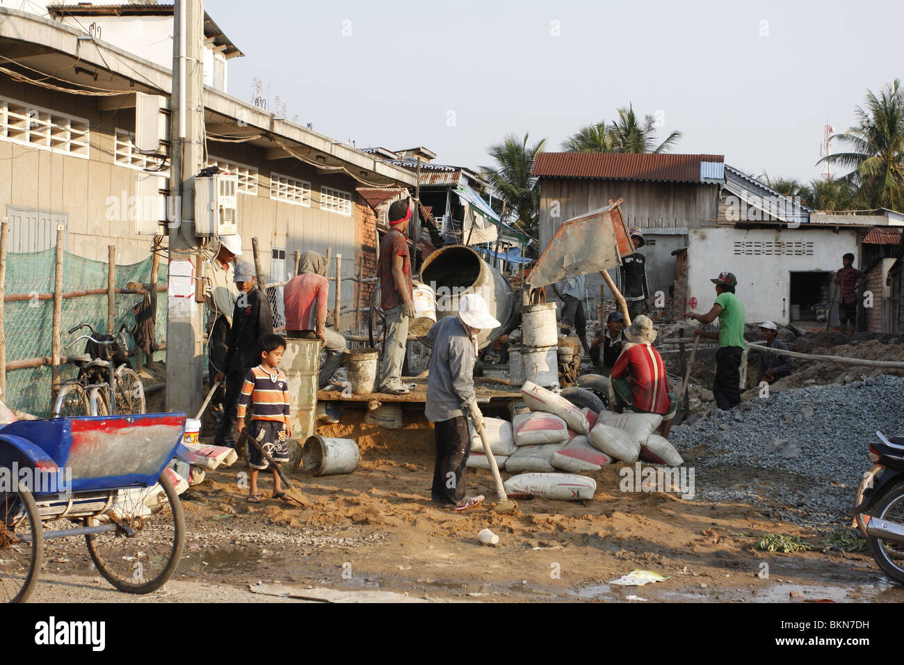 Building site and child labor in Kampot; Cambodia Stock Photo