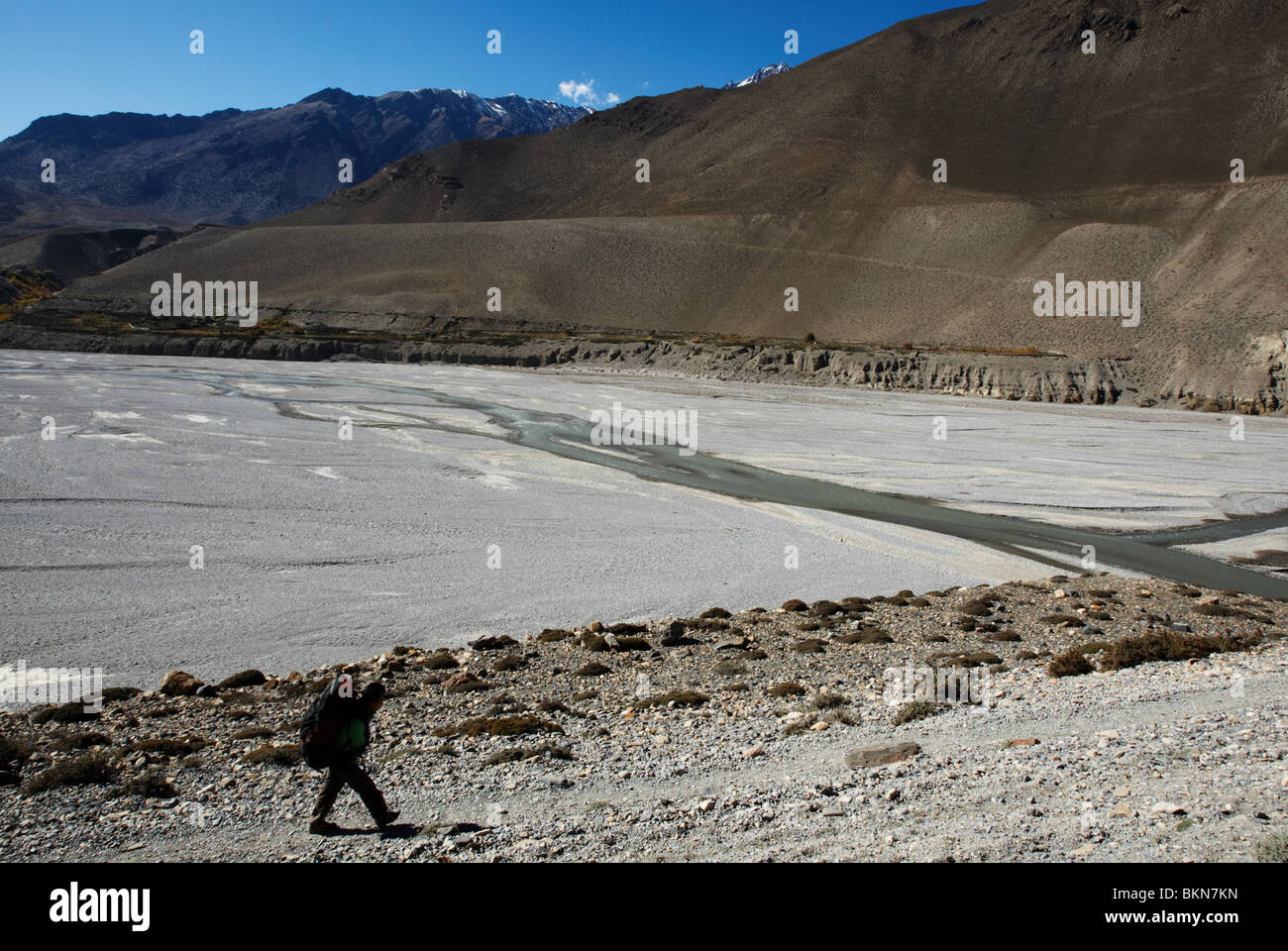 Man trekking near Kagbeni, Nepal on Saturday October 31, 2009. Stock Photo