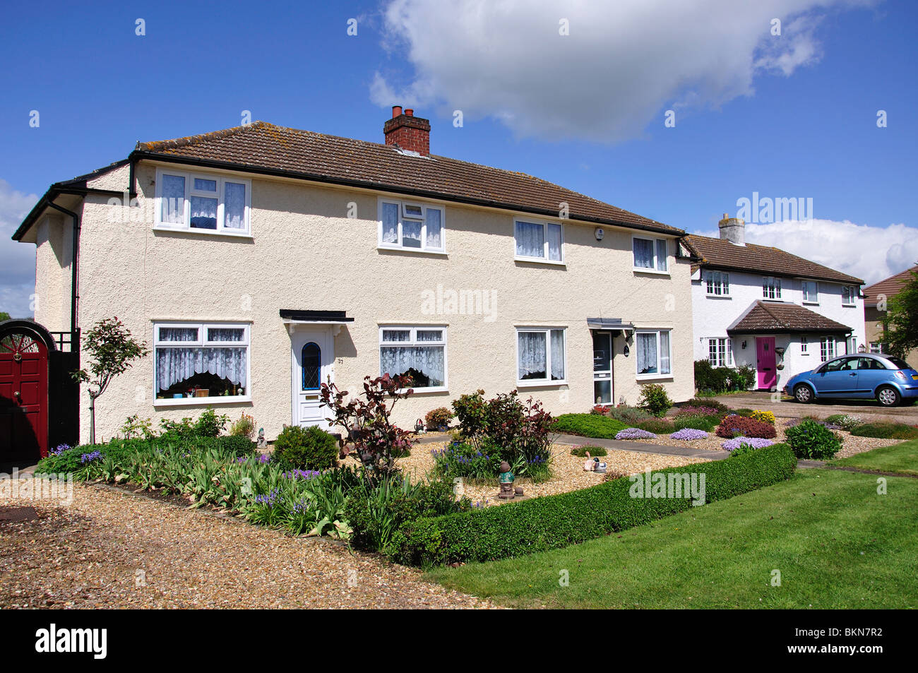 Semi-detached houses, Ickwell, Bedfordshire, England, United Kingdom Stock Photo