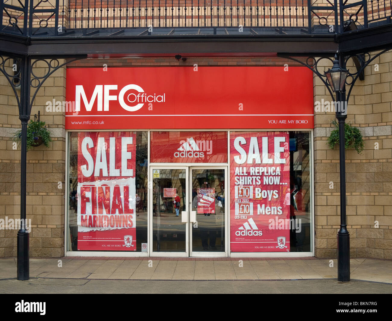 Middlesbrough Football club official shop in James Cook Square Middlesbrough with a sale of replica shirts Stock Photo