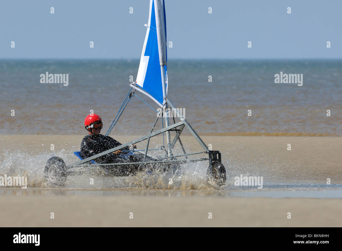 Land sailing / sand yachting / land yachting on the beach at De Panne ...