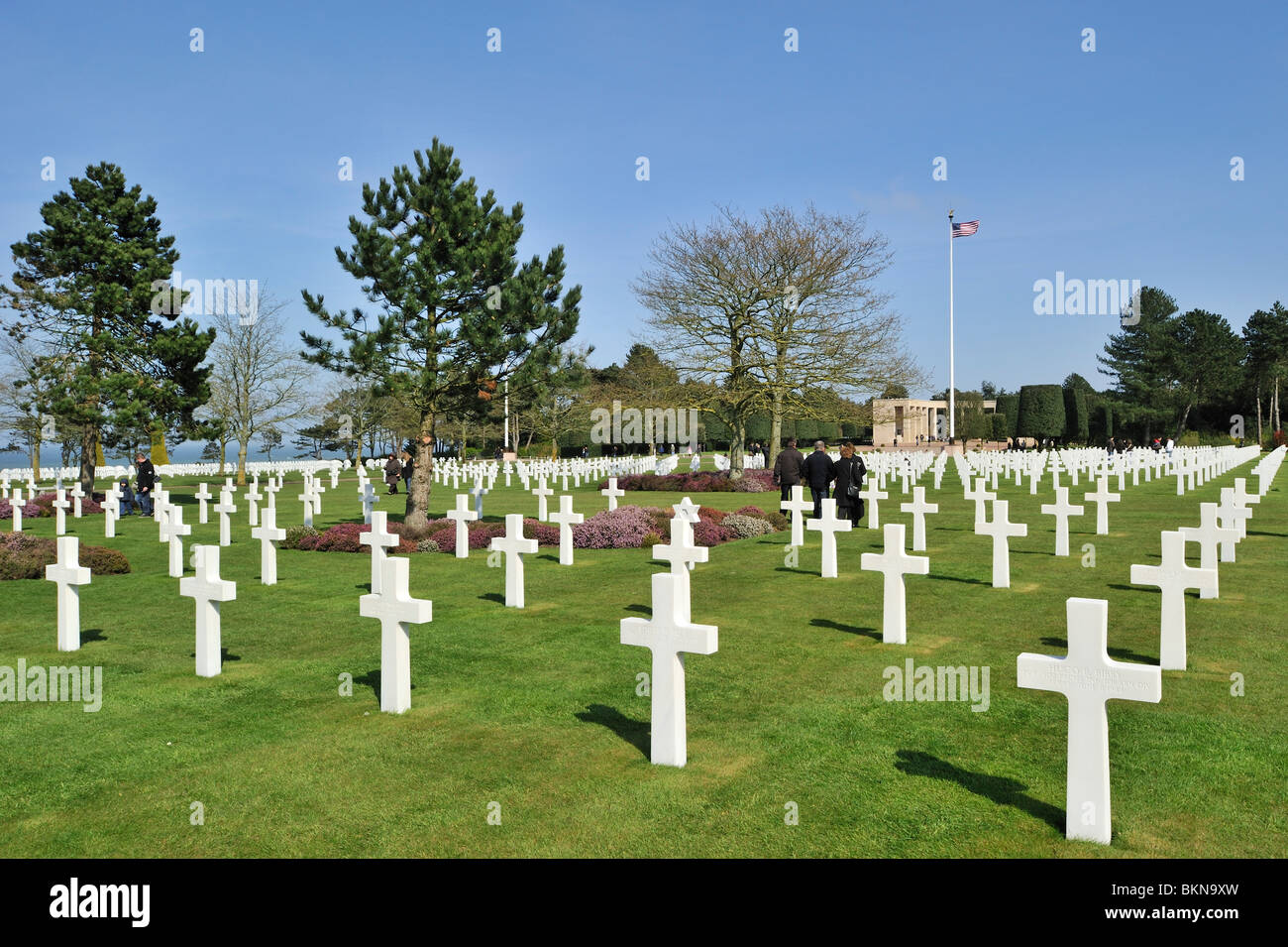 The WW2 Normandy American Cemetery and Memorial is a World War II cemetery and memorial at Colleville-sur-Mer, Normandy, France Stock Photo