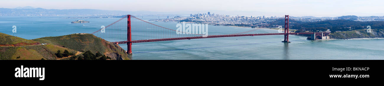 A panorama of the Golden Gate Bridge in San Francisco, California, USA. Stock Photo