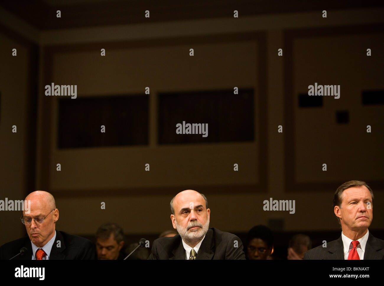 Treasury Secretary Hank Paulson, Federal Reserve Chairman Ben Bernanake and SEC Chairman Christopher Cox. Stock Photo