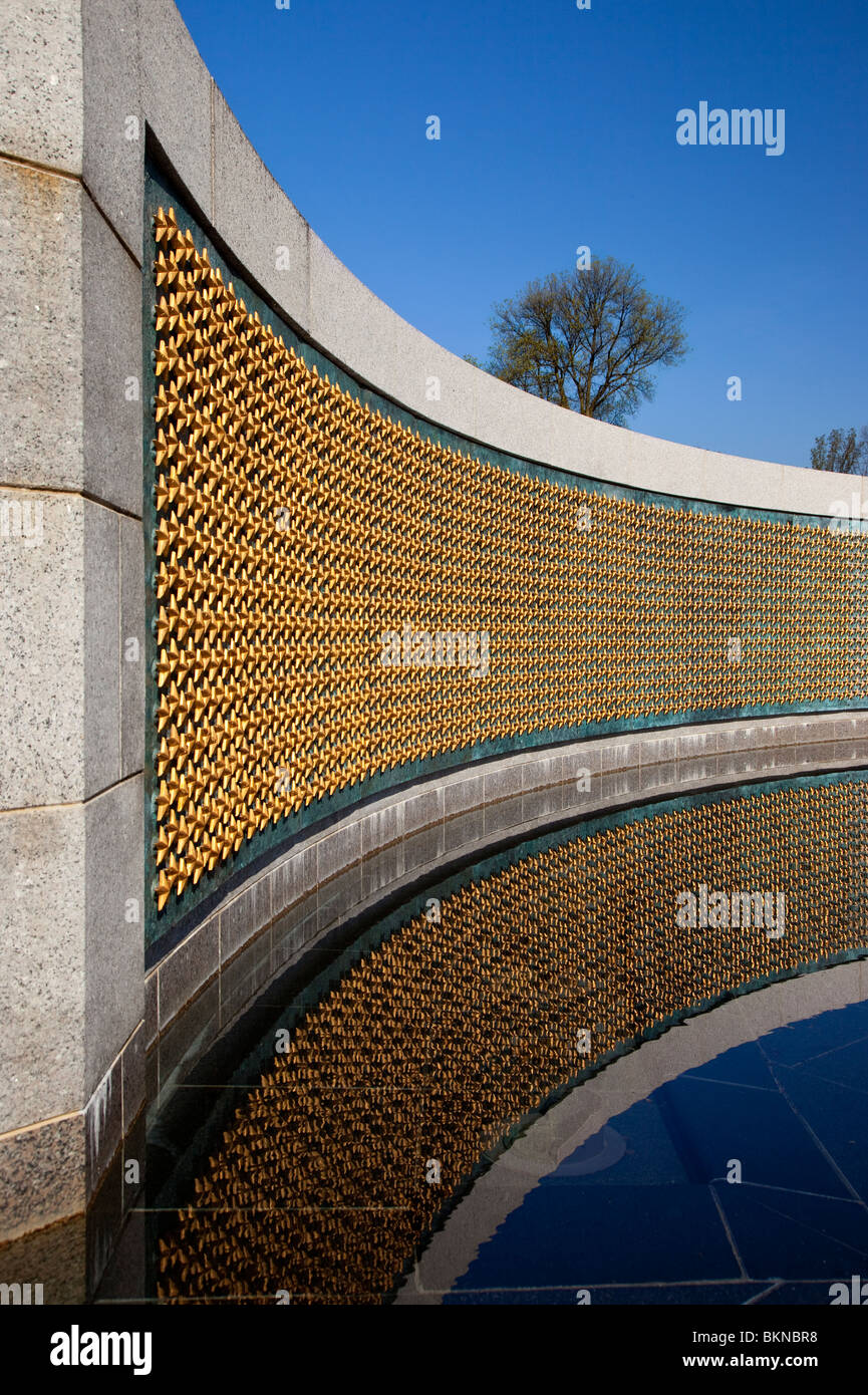 Gold stars on the US world War II Memorial representing American lives lost, Washington DC USA Stock Photo