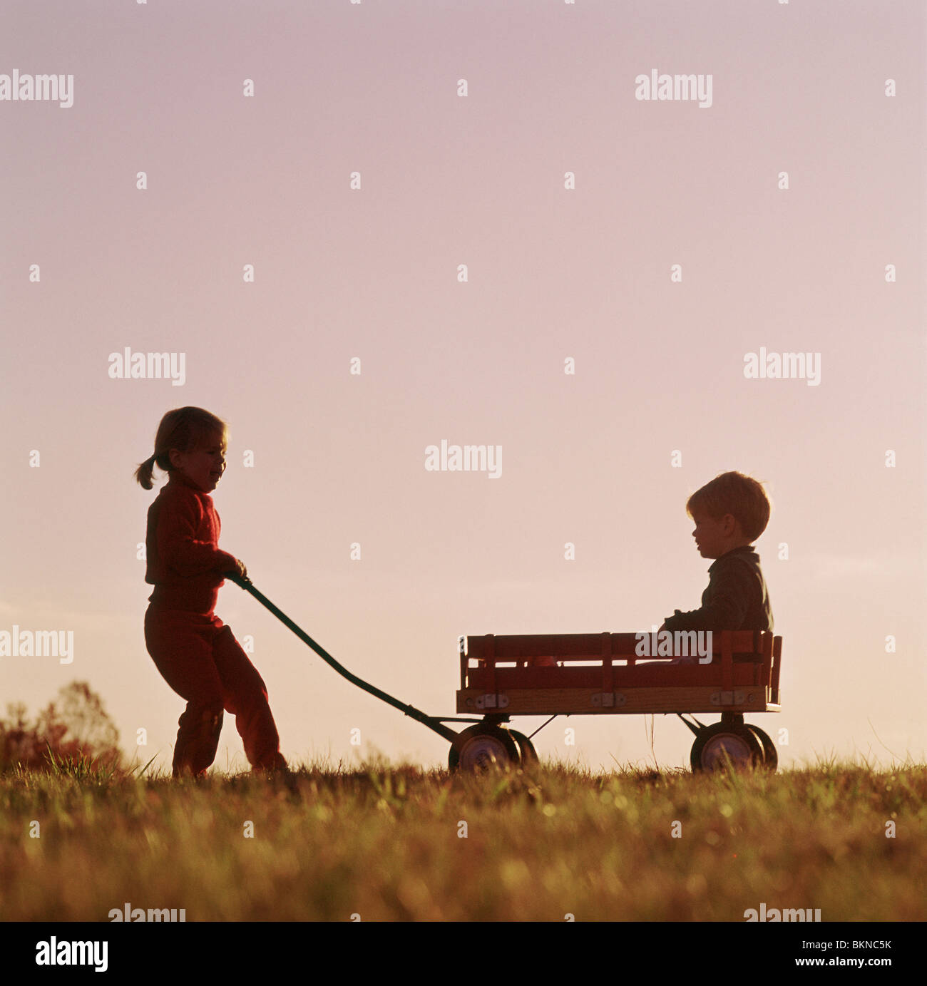 Brother sister playing wagon hi-res stock photography and images - Alamy