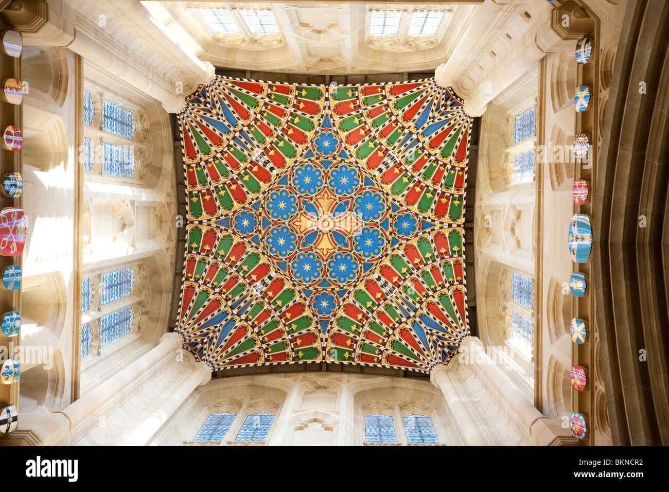 the new decorated vaulted ceiling in the tower of St James / St Edmundsbury Cathedral installed in 2010 Stock Photo