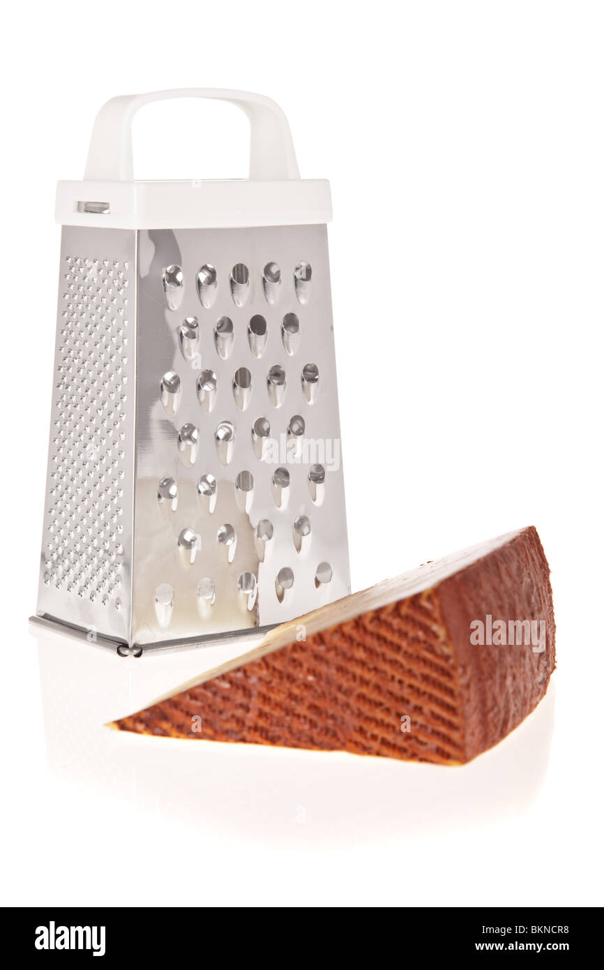 Grater and Cheese isolated on white background Stock Photo