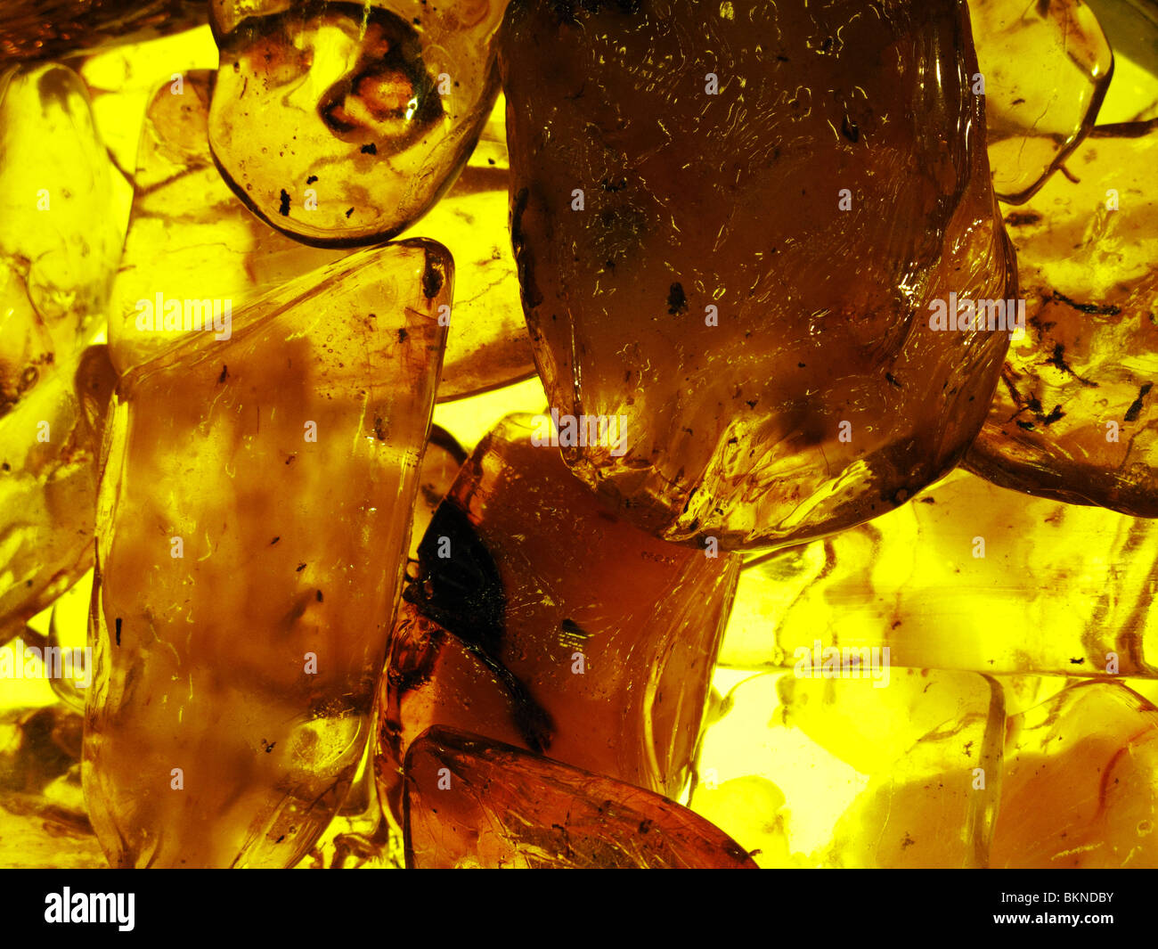 Close up of polished amber stones (fossilized tree resin Stock Photo