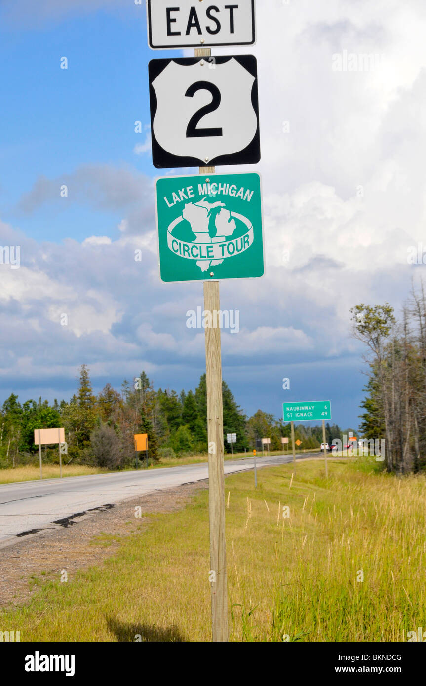 Great Lakes Circle Tour Sign Lake Michigan Stock Photo