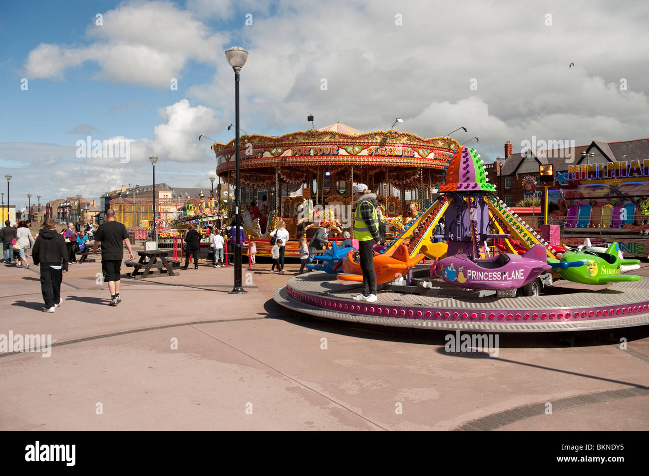 children's Funfair on The promenade and seaside, Rhyl, north wales UK Stock Photo