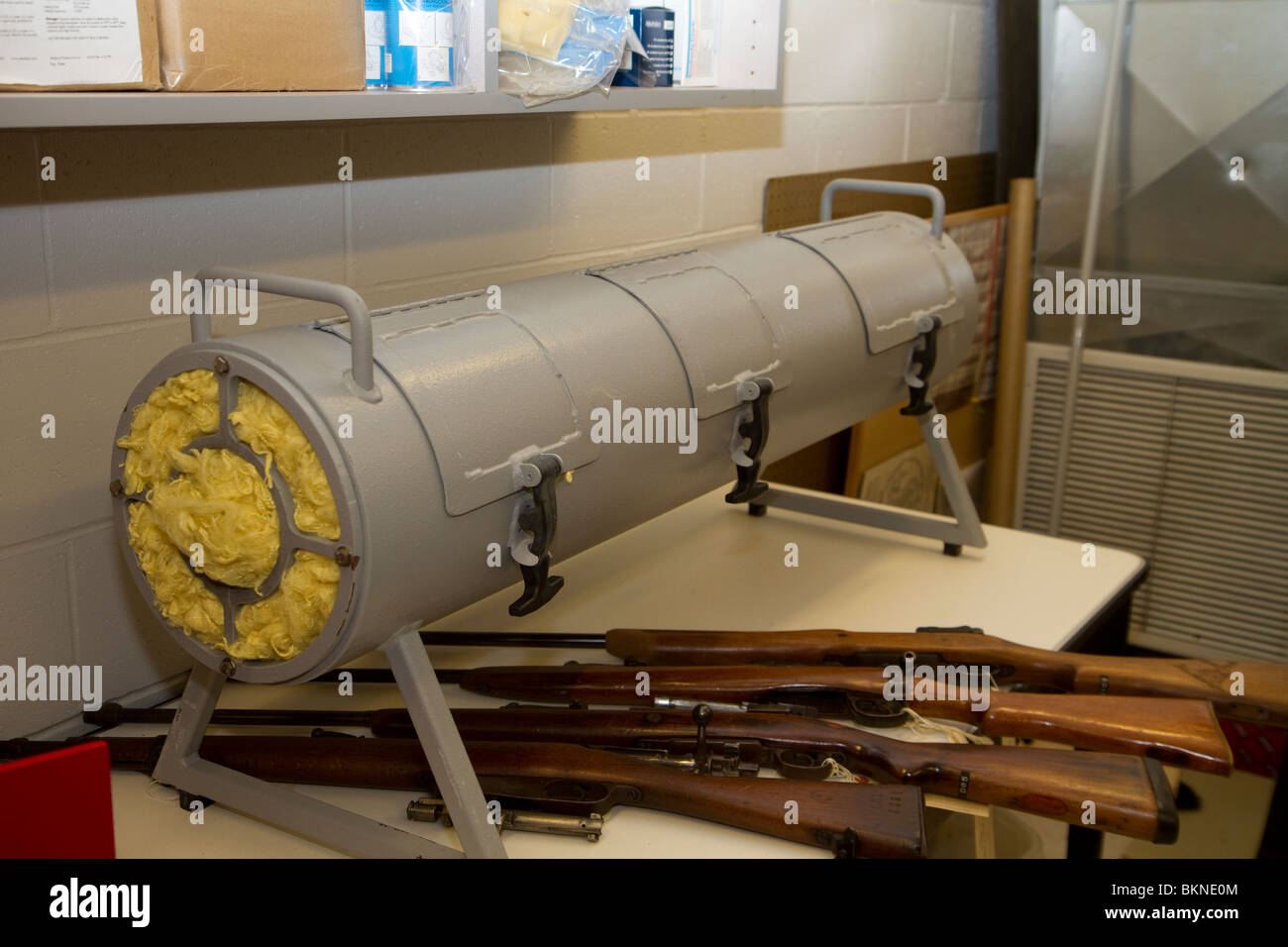 Kevlar bullet trap. Ballistics section of forensic laboratory. Nebraska