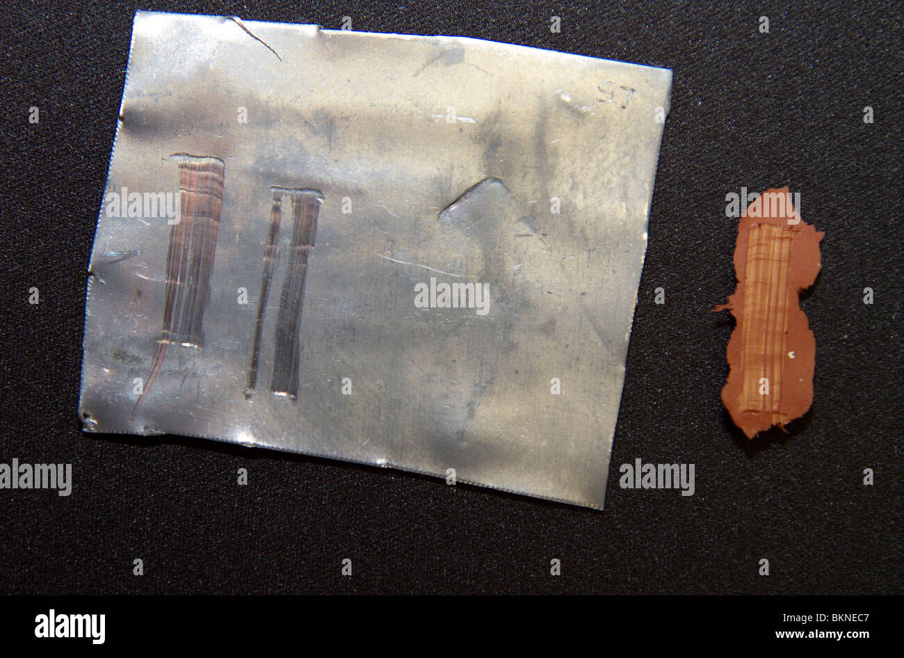 Comparing tool marks. Marks found at crime scene and tool found on