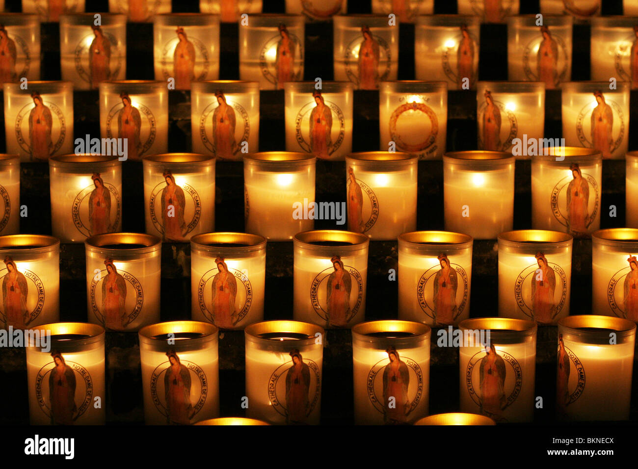 Candles inside Cathedral of Notre Dame . Paris, France. Europe Stock
