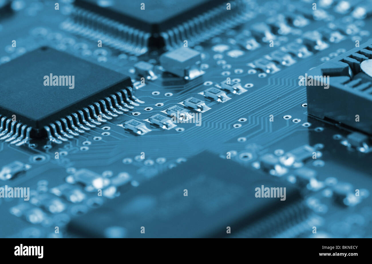 blue image of integrated circuits and technology Stock Photo