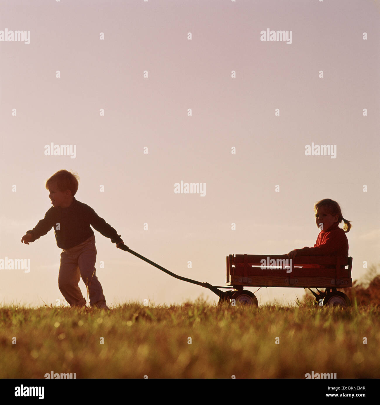Sister pulling brother in wagon hi-res stock photography and images - Alamy