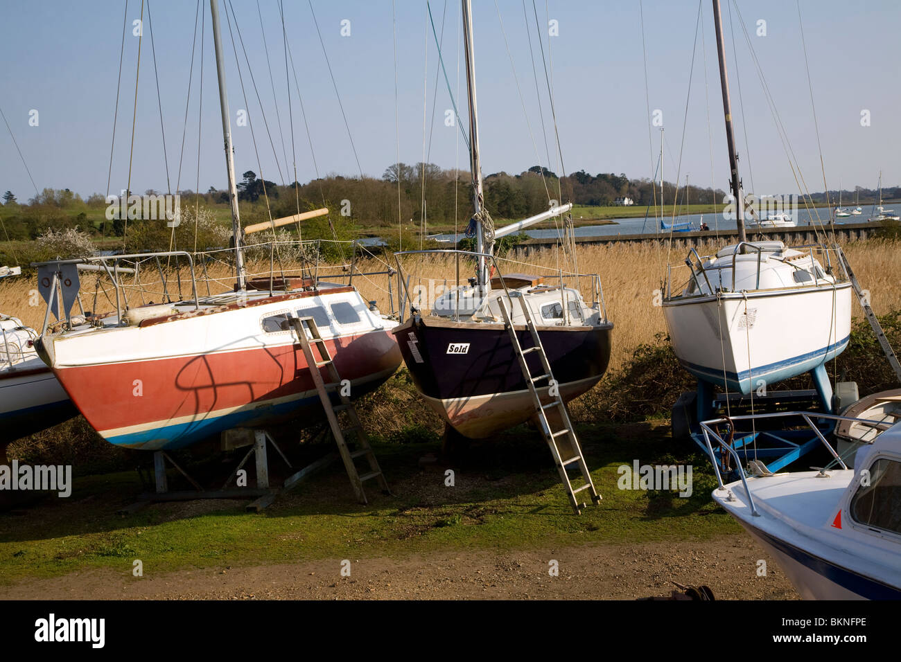 Sailing yachts for sale River Deben, Woodbridge, Suffolk Stock Photo