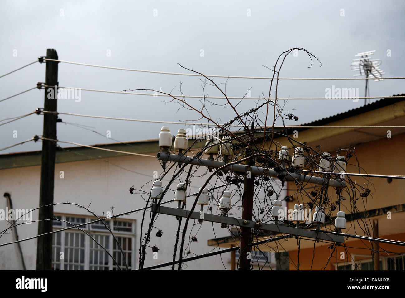 The state of electricity and communications in Freetown, Sierra Leone, West Africa Stock Photo