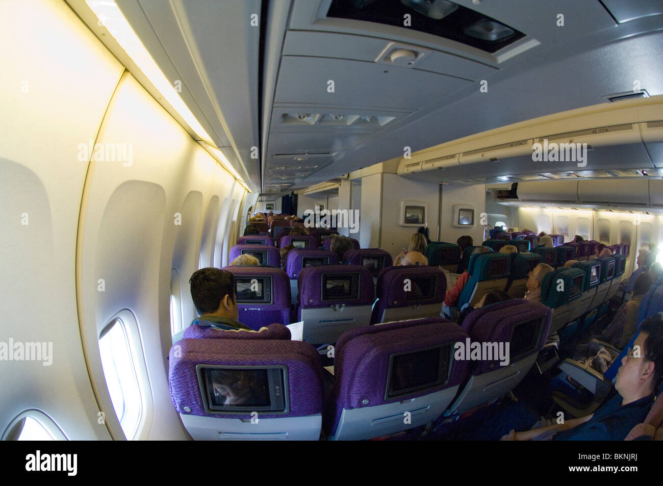 Interior of Boeing B747-400P aircraft, Malaysian Airlines Stock Photo