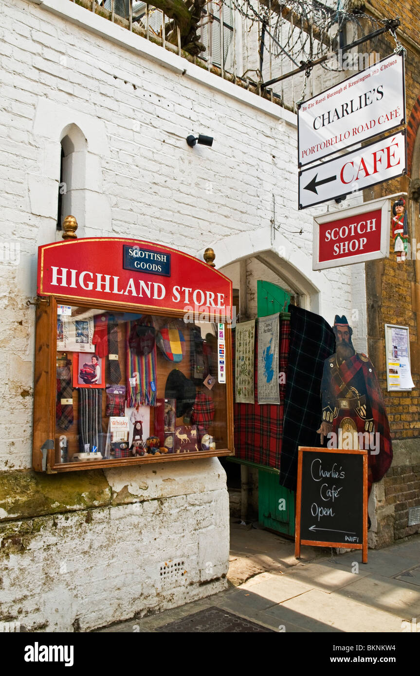 Signs for shop and cafe, Portobello Road Market Notting Hill West London England UK Stock Photo