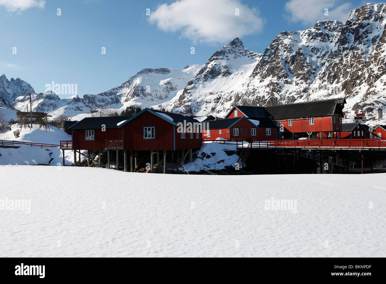 Fisherman's rorbu in the village of Å on Moskenesøy, one of the Lofoten Islands in Norway Stock Photo