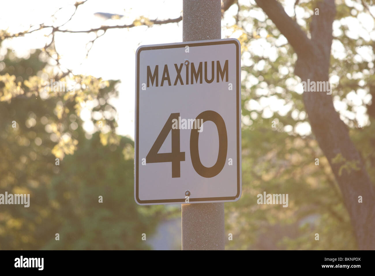 sunset street traffic sign speed limit Stock Photo