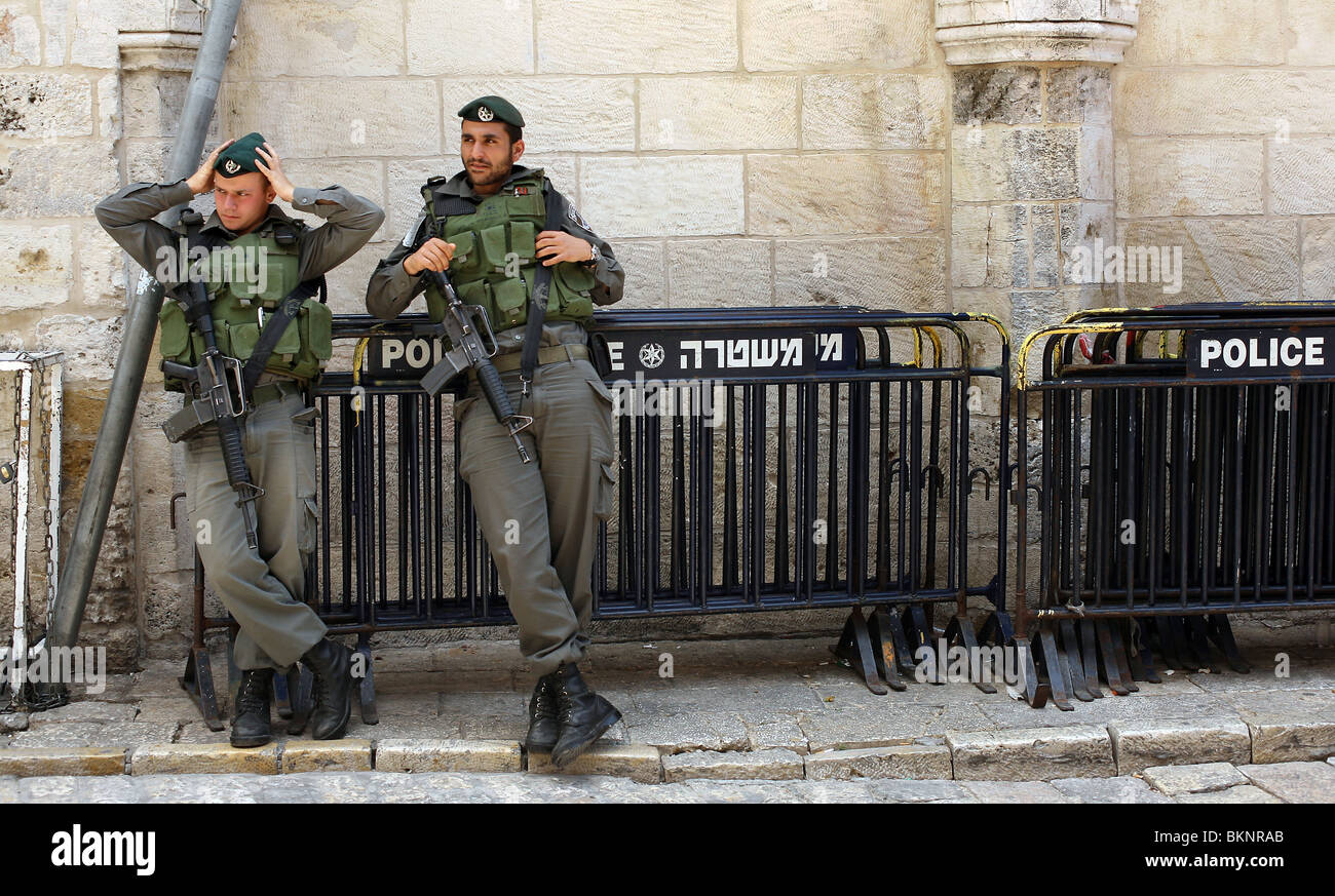 Soldiers in Old City of Jerusalem, Israel Stock Photo